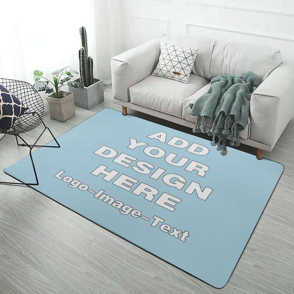 Custom Rugs with Your Own Photo Logo Personalized Door Mat Customized Non Slip Area Carpet Suitable for Living Rooms, Bedrooms, Dormitories, LightBlue