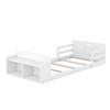 Twin Size Floor Bed with Storage Footboard and Guardrail, Wood Platform Bed Frame for Kid Boys Girls,No Box Spring Required (White/Floor Bed1) view 4