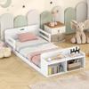 Aiuyesuo Classic Twin Size Floor Bed, Solid Wood Bed Frame with A Large Storage Footboard and Guardrail, No Box Spring Needed (White-R85AS) view 1