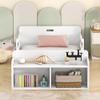 Aiuyesuo Classic Twin Size Floor Bed, Solid Wood Bed Frame with A Large Storage Footboard and Guardrail, No Box Spring Needed (White-R85AS) view 3