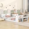 Aiuyesuo Classic Twin Size Floor Bed, Solid Wood Bed Frame with A Large Storage Footboard and Guardrail, No Box Spring Needed (White-R85AS) view 4