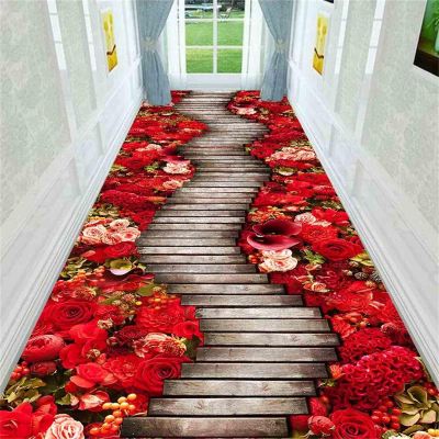 3D Illusion Runner Rug, Rose Road Corridor Rugs,Vintage Long Indoor Runway Carpet,Suitable for Living Room Bedroom Entryway Non-Slip Washable6x8ft