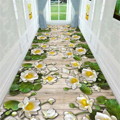 3D Lotus Runner Rug, Floral Road Corridor Rugs,Color Long Indoor Non-Slip Washable Carpet,Suitable for Living Room Entrance Bedroom5x7ft