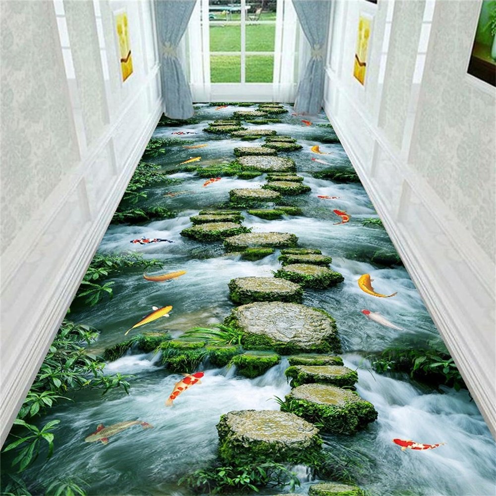 BISINA Creek Koi Pattern Area Rug, 3D Sea Animal Hallway Kids Room Runner Rug, Living Room Decorative Outdoor Rug for Kids Girls Boys Bedroom, Office Non-Slip Washable Decorative Rug(3.2x5ft