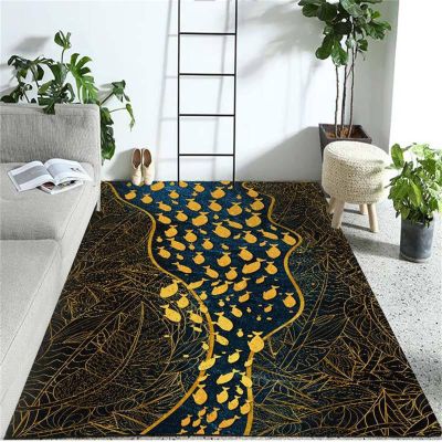 Gold Fish Area Rug, Gold Wavy Lines Carpets for Kids Non-Slip Easy to Clean Nautical Blue Black Floor Mat for Living Dining Room Bedroom Bathroom Kitchen Modern Home Decorate6x8ft
