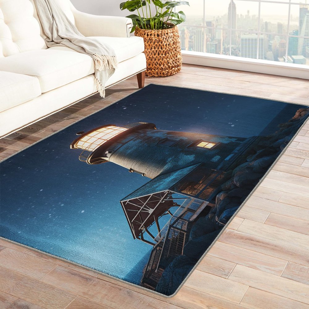 Lighthouse Rug 4x6 ft, Nautical Area Rug, Maritime Rugs for Living Room Bedroom, Lighthouse Carpet, Kids Room Decor for Boys Girls, Washable Non Slip Soft Low Pile Indoor Area Rugs