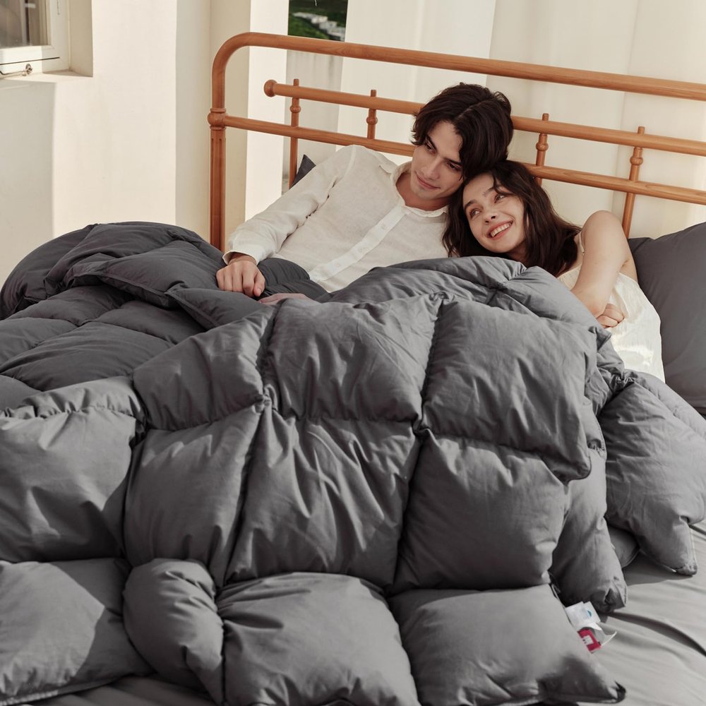 Airluck Feather Down Comforter Twin Size,Fluffy Winter Bedding Comforters with 100% Utral Soft Cotton Cover,White Heavyweight Duvet Insert-8 Tabs(68"x90")