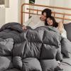Airluck Feather Down Comforter Twin Size,Fluffy Winter Bedding Comforters with 100% Utral Soft Cotton Cover,White Heavyweight Duvet Insert-8 Tabs(68"x90") view 1