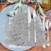 Abaodam 4pcs Christmas Tableware Holders Knifes Forks Bag Christmas Cutlery Bag Christmas Tree Shape Pouch for Xmas Party Dinner Table Decoration Supplies, Grey view 3