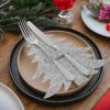 Abaodam 4pcs Christmas Tableware Holders Knifes Forks Bag Christmas Cutlery Bag Christmas Tree Shape Pouch for Xmas Party Dinner Table Decoration Supplies, Grey view 4