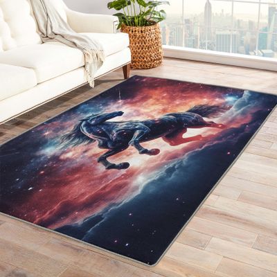 Horse Rug 4x6 ft, Galaxy Area Rug, Fantasy Rugs for Living Room Bedroom, Galloping Horse Carpet, Kids Room Decor for Boys Girls, Washable Non Slip Soft Low Pile Indoor Area Rugs