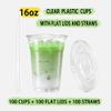 TashiBox TahiBox Plastic cups with lids and straws 16 oz 100sets [100 cups & 100 flat lids & 100 straws],clear crystal disposable iced coffee cups with lids view 2