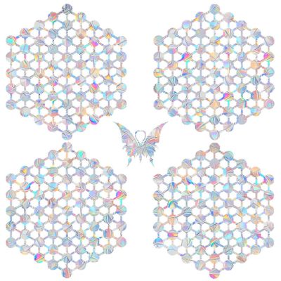 4 Hexagonal Dot Matrix Window Clings - Anti-Collision Window Decals to Save Birds from Window Collisions,Non Adhesive Prismatic Window Clings, Rainbow Stickers