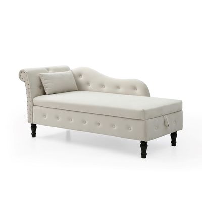 YSJZYBF Chaise Lounge Upholstered Velvet Indoor Sofa Recliner Modern Multifunctional Sleeper Storage Chaise Lounge Chair with 1 Pillow and Nailhead Trimmed for Living Room Bedroom Office Beige