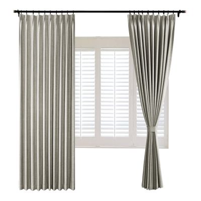 Frelement Pinch Pleated Drapery Panel with Tiebacks 100% Blackout Drapes Solid Color Linen Curtains Drapes Thermal Insulated Drapery for Living Room Bedroom, 84" W x 84" L, 1 Panel, Island Fossil