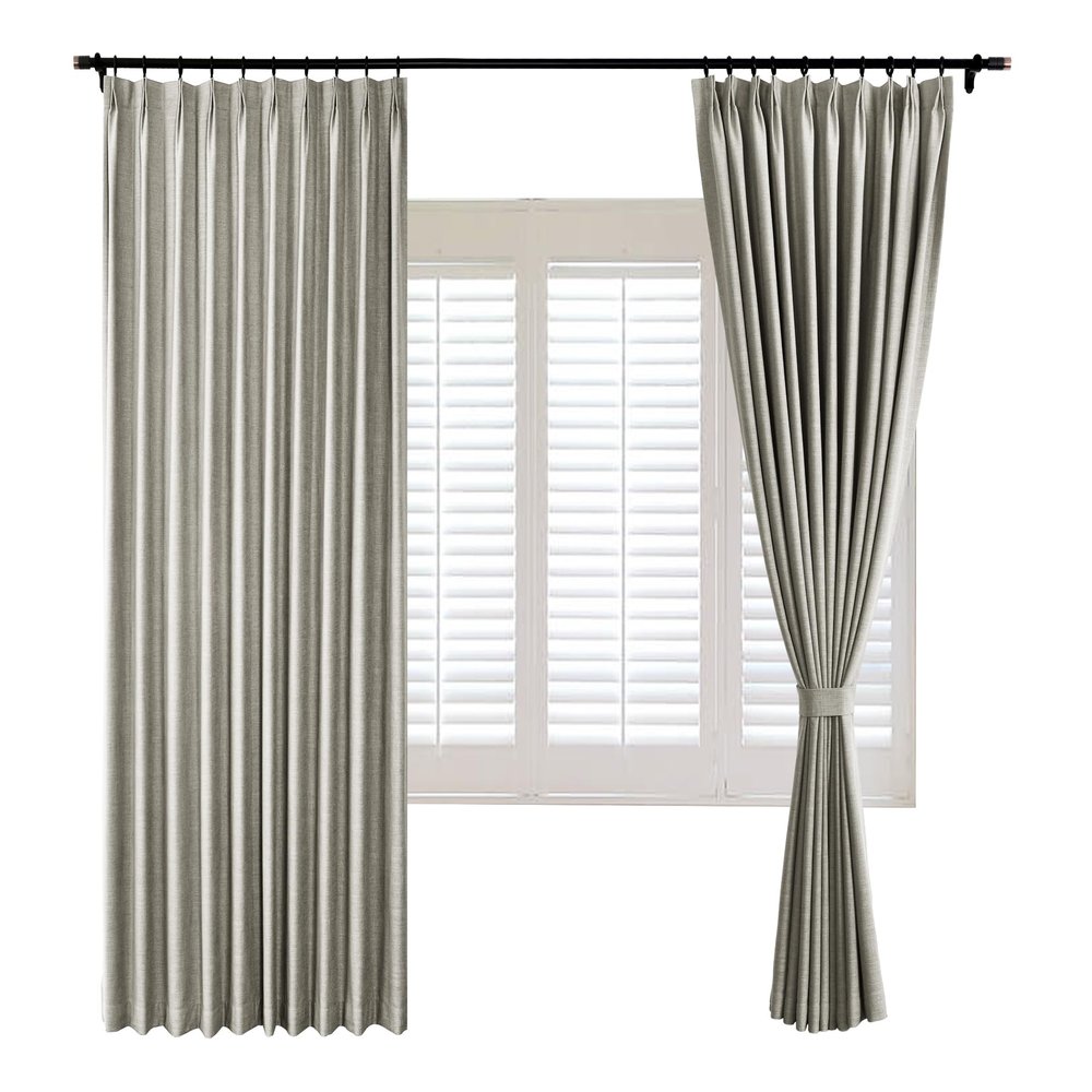 Frelement Pinch Pleated Drapery Panel with Tiebacks 100% Blackout Drapes Solid Color Linen Curtains Drapes Thermal Insulated Drapery for Living Room Bedroom, 84" W x 84" L, 1 Panel, Island Fossil