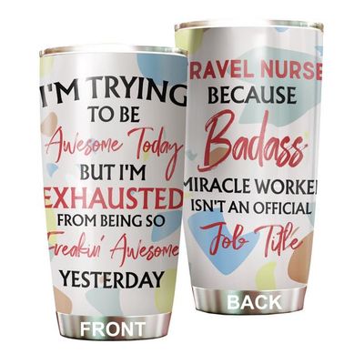 MEDROC Awesome Miracle Worker Travel Nurse Tumbler Stainless Steel 20oz, Funny Gifts Bulks For Office Women Men Work Friends Coworker, Driking Coffee Cup For Birthday Christmas
