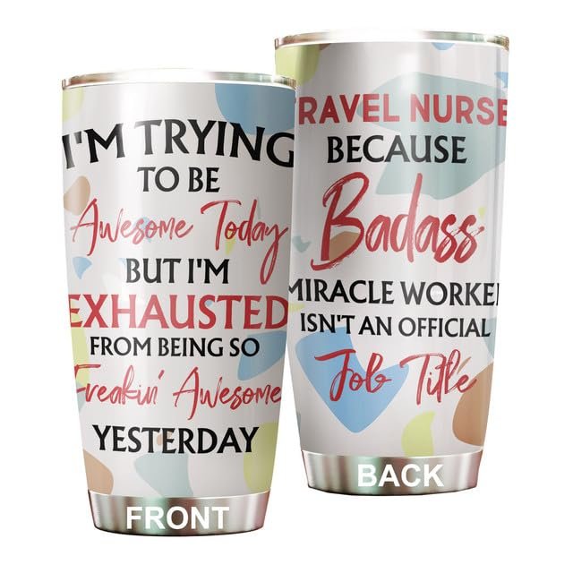 MEDROC Awesome Miracle Worker Travel Nurse Tumbler Stainless Steel 20oz, Funny Gifts Bulks For Office Women Men Work Friends Coworker, Driking Coffee Cup For Birthday Christmas