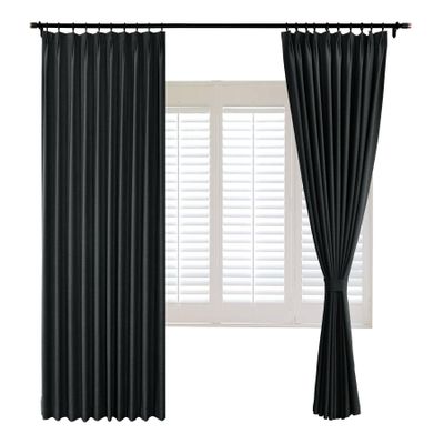 Frelement Pinch Pleated Drapery Panel with Tiebacks 100% Blackout Drapes Solid Color Linen Curtains Drapes Thermal Insulated Drapery for Living Room Bedroom, 84" W x 84" L, 1 Panel, Black