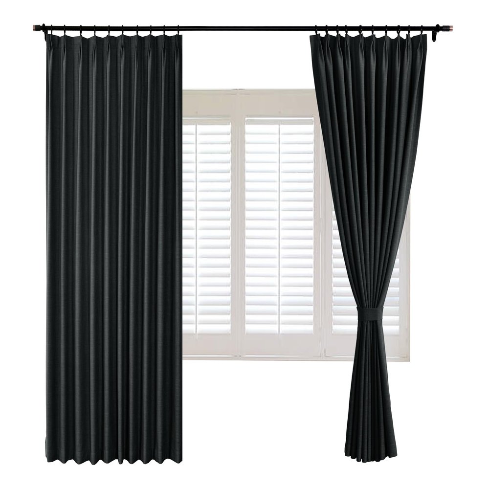 Frelement Pinch Pleated Drapery Panel with Tiebacks 100% Blackout Drapes Solid Color Linen Curtains Drapes Thermal Insulated Drapery for Living Room Bedroom, 84" W x 84" L, 1 Panel, Black