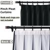 Frelement Pinch Pleated Drapery Panel with Tiebacks 100% Blackout Drapes Solid Color Linen Curtains Drapes Thermal Insulated Drapery for Living Room Bedroom, 84" W x 84" L, 1 Panel, Black view 2