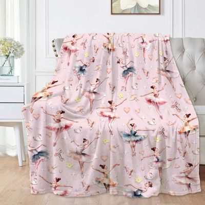 Ballerina Girls Pink Blanket Ballet Gifts for Girls Women Soft Flannel Throws Cozy Lightweight Blankets for Couch Bed Sofa Large 8060in for Adult/Double