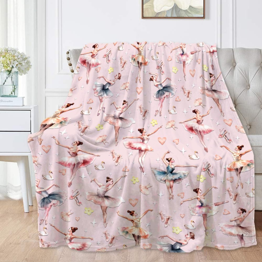 Ballerina Girls Pink Blanket Ballet Gifts for Girls Women Soft Flannel Throws Cozy Lightweight Blankets for Couch Bed Sofa Large 8060in for Adult/Double
