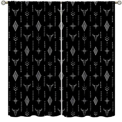 SENRUEGT Aztec Tribal Print Window Curtain,Bohemian Bull Skull Vintage Aztec Ethnic Tribal Patterns,Bedroom Living Room Window Drapes 63x72in