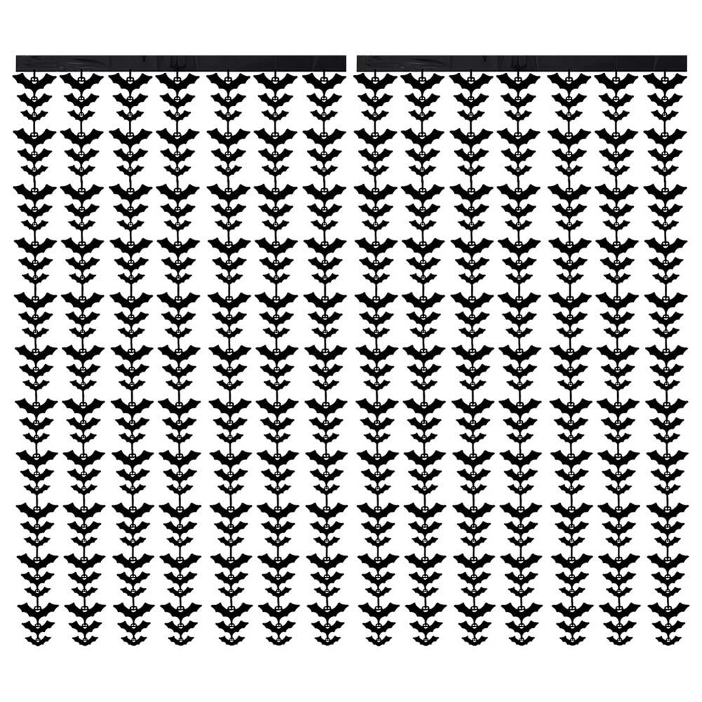 2 Pack Foil Fringe Curtain Backdrop Gothic Bat Tinsel Streamers Party Decorations 3.28ft x 6.6ft Halloween Fringe Backdrop Metallic Tinsel Fringe Curtains for Halloween Party Supplies, Black