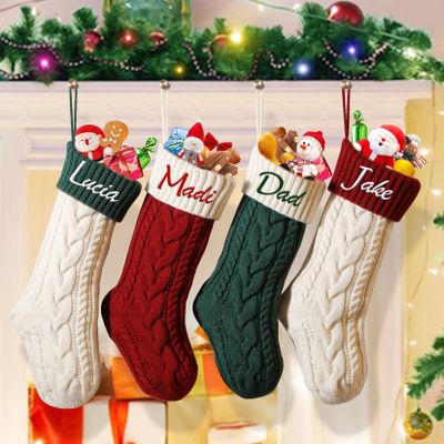 CRSTAFU Christmas Stockings, Custom Name Family Christmas Stockings, 18 inch Large Mix Color Knitted Xmas Stocking