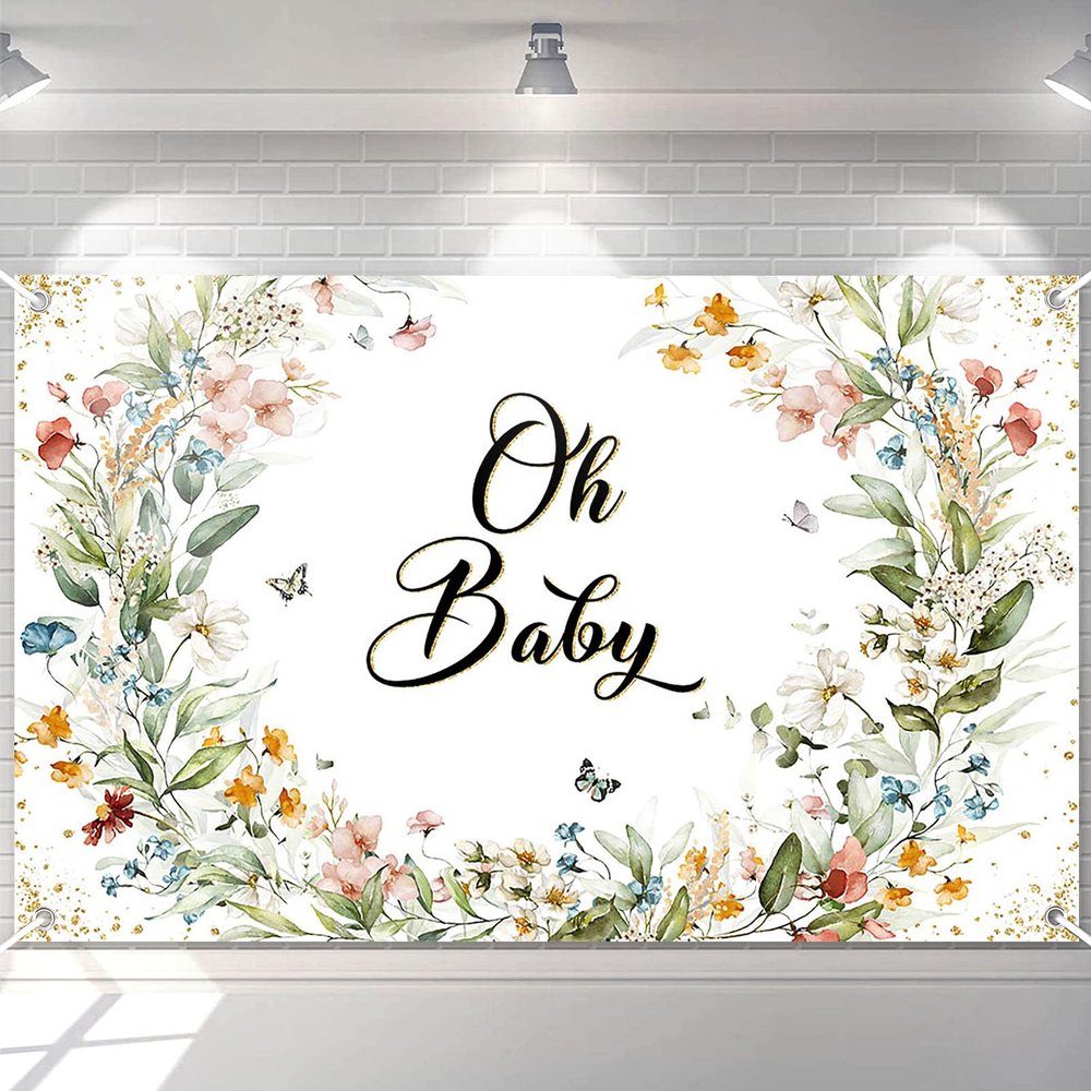 Avezano Wildflower Baby Shower Backdrop Wildflower Baby Shower Decorations Greenery Floral New Born Background Spring Oh Baby Birthday Party Banner 70.8 x 43.3 Inch