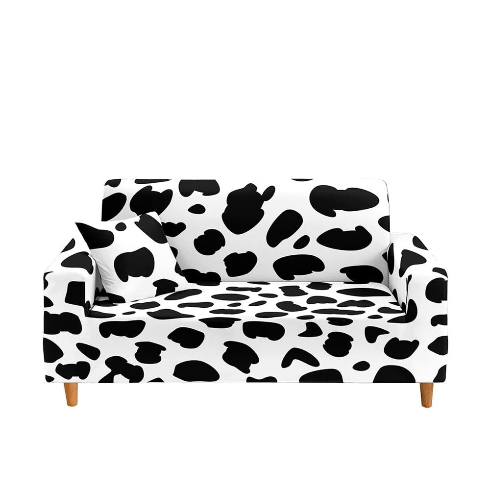 Hixingo Stretch Sofa Covers Cow Pattern Couch Cover Spandex Sofa Slipcovers, Washable Armchair Cover Non-Slip Couch Covers Loveseat Covers Sofa Cover (Small (35"-55"),Black White 1)