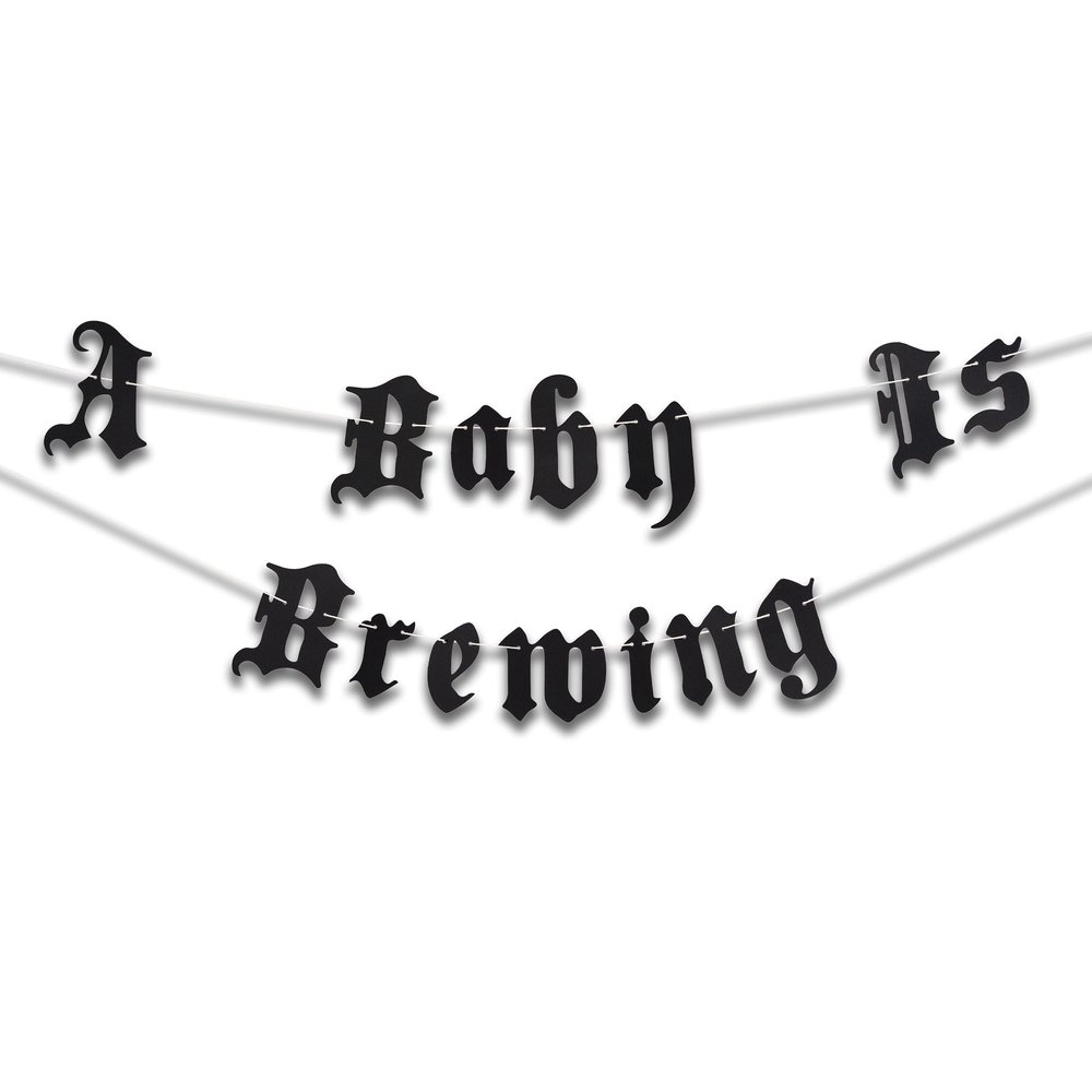 Gothic A Baby Is Brewing Banner - Beer Baby Shower Theme Decoration,Old English Baby Announcement Banner, Pregnancy Announcement,Gender Neutral Baby Shower Ideas (brewing baby gothic)