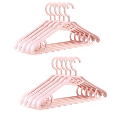 MAXHID Pack of 10 Wide Non-Marking Plastic Hangers -360 Swivel Hook - Multifunctional Clothes Hanger for Coats, Suits, Pants and Jackets,Pink