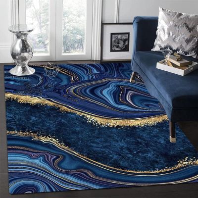 Nordic Navy Blue Gold Marble Area Rugs, Marbling Art Easy Clean Rug, Soft Non-Skid Carpet Throw Rug for Kids Teen Girls Boys Bedroom Living Room Bathroom Classroom Office 5ftx8ft