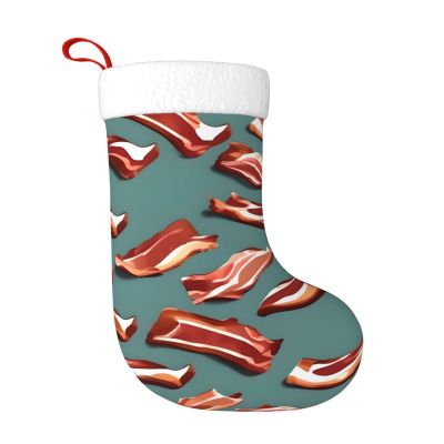 BrUgui Large Christmas Stocking, Personalized and Durable, Perfect for Holiday Decor and Gift-Giving Streaky Bacon Pattern