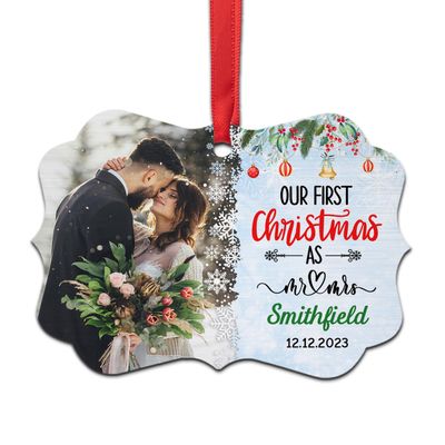 First Christmas Mr and Mrs Ornament Personalized Aluminum Ornaments Marriage Wedding Keepsake Gifts for Newlyweds Couple Xmas Tree Decorations
