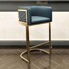 CraftThink Counter Stool, Modern Glam Gold Metal Faux Leather Bar Stool Dining Chair with Low Back and Arms for Indoor Shop bar Home- 2 Piece Set, Blue Short Stool(26" H) view 2