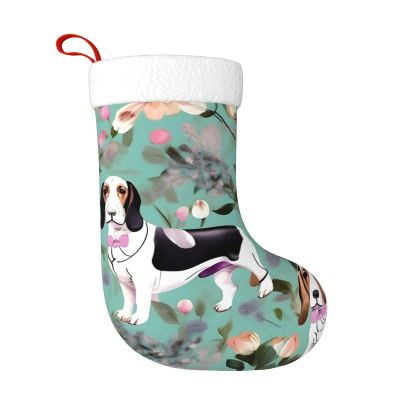 Large Christmas Stocking, Personalized and Durable, Perfect for Holiday Decor and Gift-Giving Sweet Basset Hound Florals
