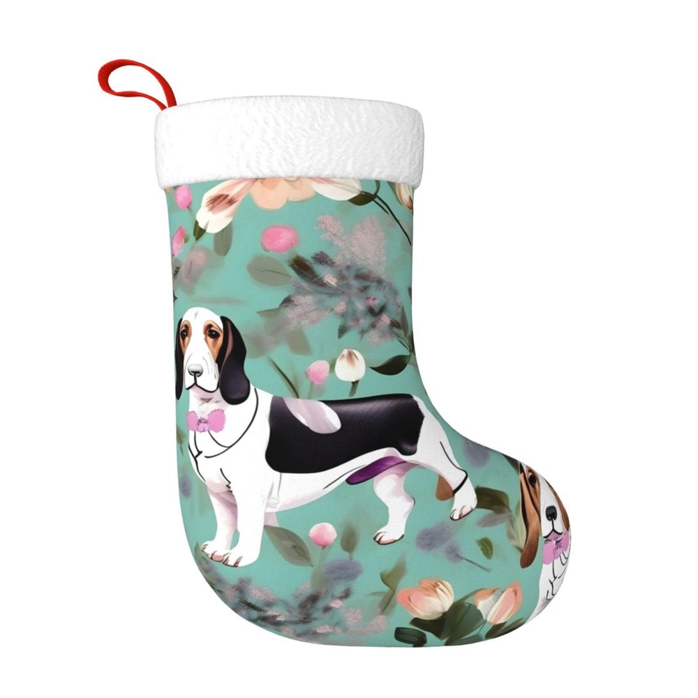 Large Christmas Stocking, Personalized and Durable, Perfect for Holiday Decor and Gift-Giving Sweet Basset Hound Florals