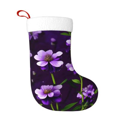 BrUgui Large Christmas Stocking, Personalized and Durable, Perfect for Holiday Decor and Gift-Giving Blooming Purple Flowers