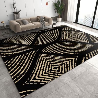 Abstract Black Gold Stripe Geometric Soft Washable Area Rug with Anti-Slip Backing - 4ft x 6ft for Living, Bedroom, Kitchen, Dining, Laundry Rooms