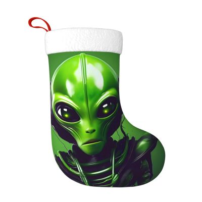 BrUgui Large Christmas Stocking, Personalized and Durable, Perfect for Holiday Decor and Gift-Giving Green Long Ear Alien