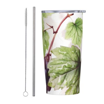 Beautiful grape leaves print 20 oz Stainless Steel Tumbler With Lid And Straw Insulated Coffee Cup Portable Travel Mug For Cold And Hot Drinks