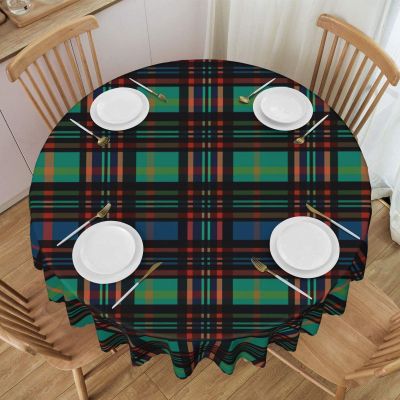 AdaNti Striped Checked Print 60" Round Tablecloths Waterproof Washable Table Covers Kitchen Decoration for Dinner Table Kitchen Coffee Table