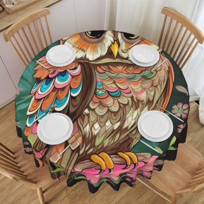 AdaNti Anime Owl Print 60" Round Tablecloths Waterproof Washable Table Covers Kitchen Decoration for Dinner Table Kitchen Coffee Table