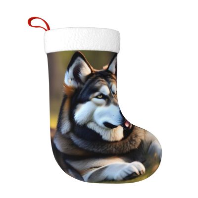 BrUgui Large Christmas Stocking, Personalized and Durable, Perfect for Holiday Decor and Gift-Giving Husky Dog