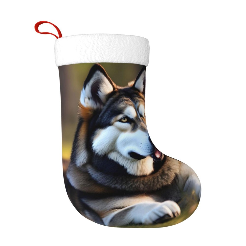 BrUgui Large Christmas Stocking, Personalized and Durable, Perfect for Holiday Decor and Gift-Giving Husky Dog
