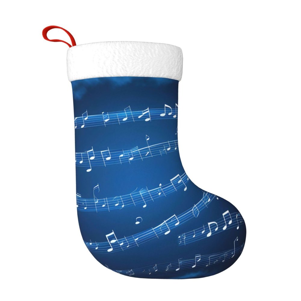 BrUgui Large Christmas Stocking, Personalized and Durable, Perfect for Holiday Decor and Gift-Giving Blue Musical Notes