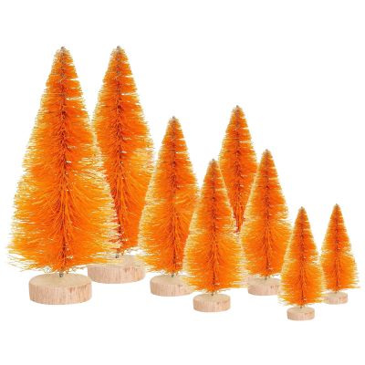 8 Pcs Fall Bottle Brush Christmas Trees,Artificial Small Mini Christmas Trees with Wood Base,Table Top Miniature Christmas Village Trees for Autumn Halloween Christmas Decoration Winter Ornaments